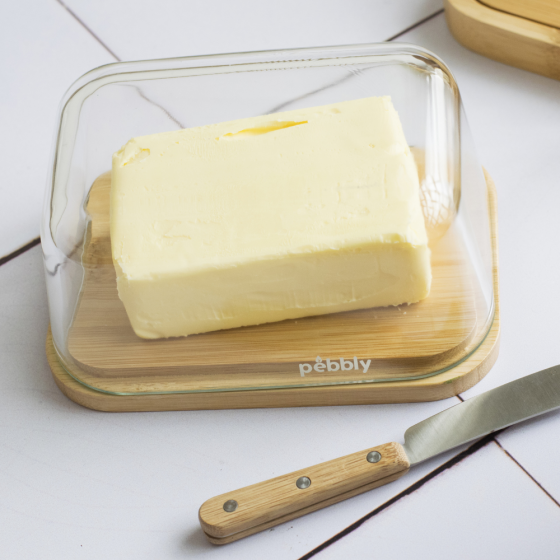 Glass Butter Dish with Knife