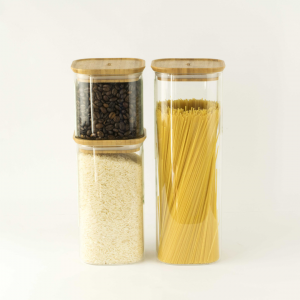 Pebbly Round Spice Jars with Bamboo Lids, Set of 3, 1 set