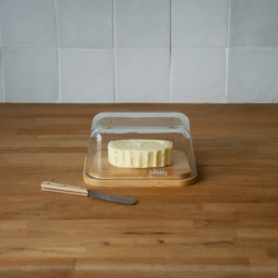 Glass Butter Dish with Knife