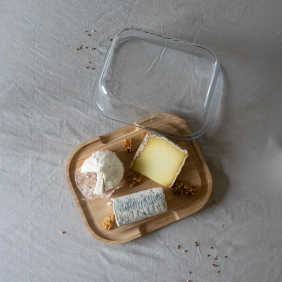 Boîte à fromage avec cloche en verre et plateau en bambou 34 x 25 cm -  NBA183 - PEBBLY