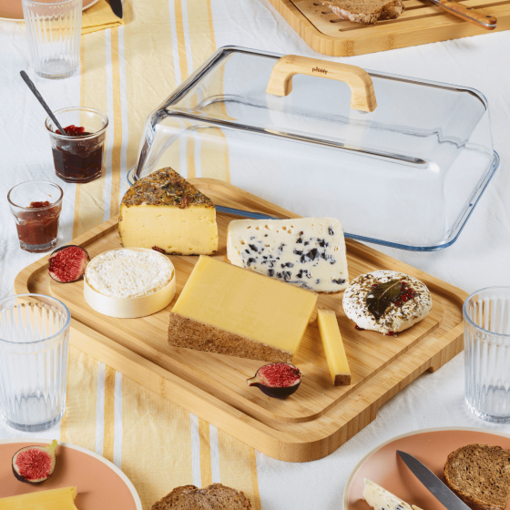 Glass and Bamboo Cheese Board