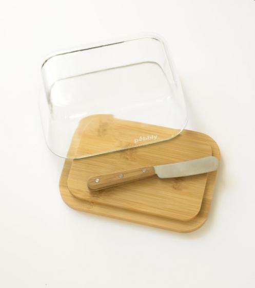 Glass Butter Dish with Knife