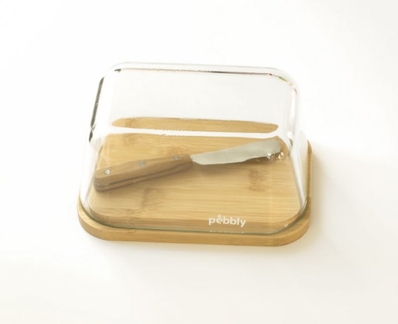 Glass Butter Dish with Knife