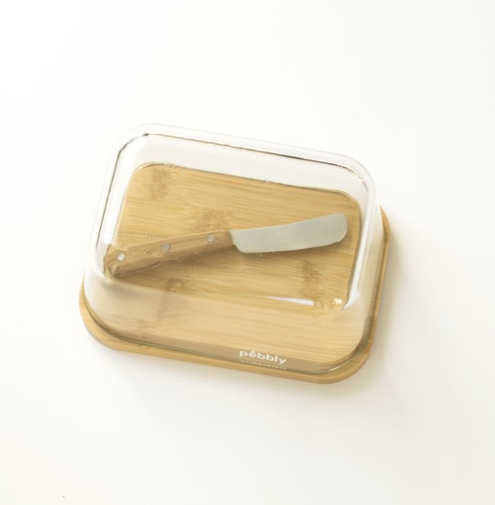 Glass Butter Dish with Knife