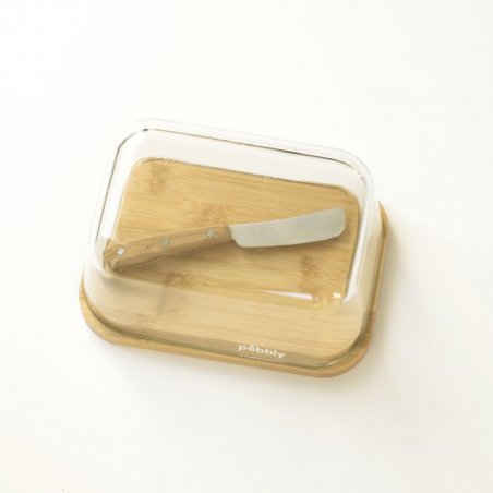 Beurrier verre et bambou + couteau à beurre - Pebbly - MaSpatule