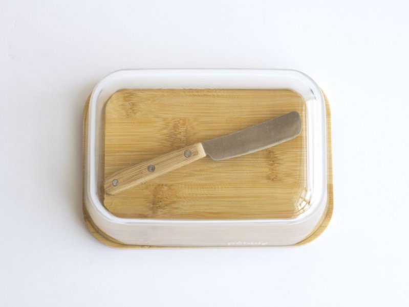 Glass Butter Dish with Knife