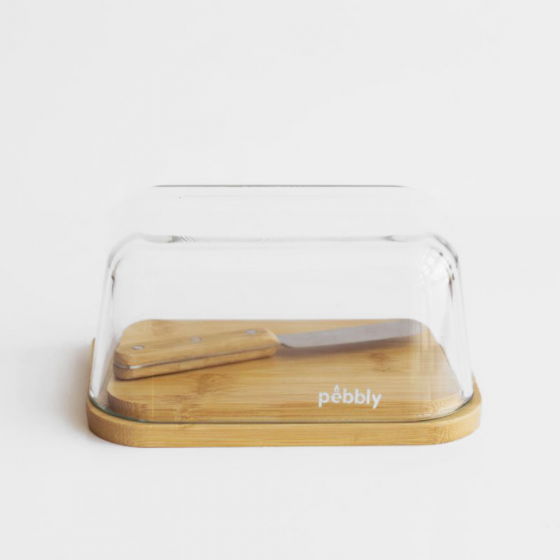 Glass Butter Dish with Knife